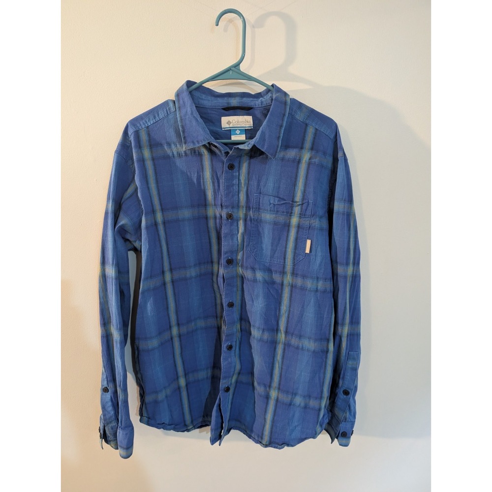 Z2 Columbia Sportswear Long Sleeve Shirt XL Blue Plaid Good Condition Preowned